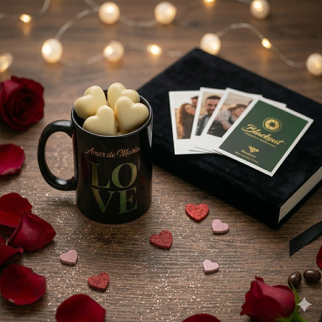 Caneca LOVE personalizada com chocolates em formato de coração