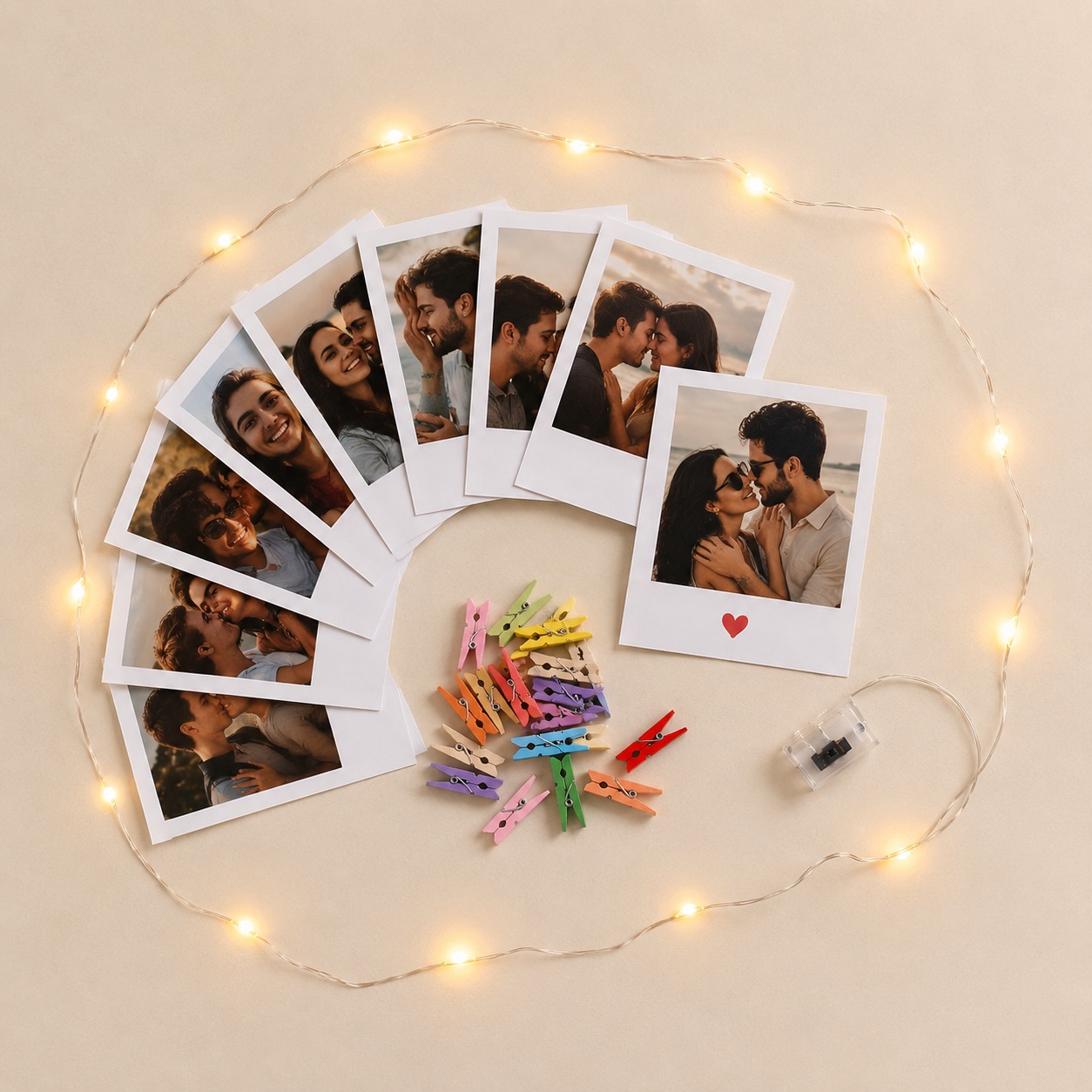 Varal de fotos iluminado